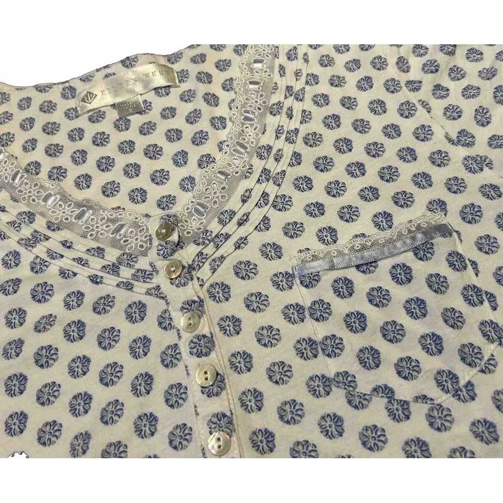Eileen West‎ Nightgown Sz Small Knee Length Lace Detail Cotton Geometric Print